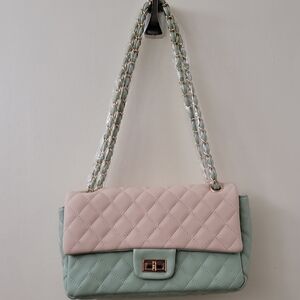 Francesca's Collections Quilted Pink and Mint Shoulder Bag